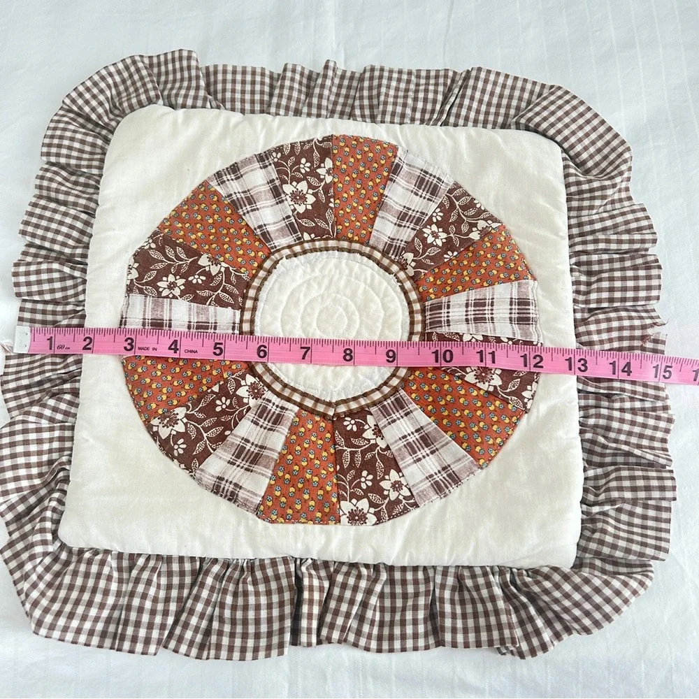 1970s Handmade Dresden Plate Quilted Pillow | Cottagecore Earth Tones